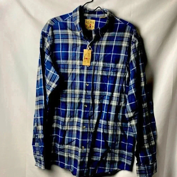 NWT RED HEAD MENS SIZE MEDIUM BLUE AND GRAY FLANNEL PLAID SHIRT  BUTTON FRONR - Picture 1 of 10